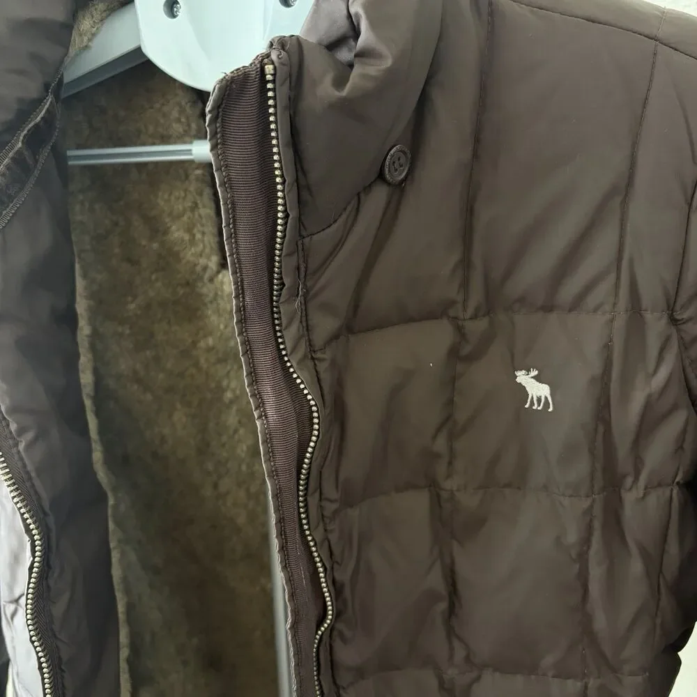 Abercrombie & Fitch Fur Down‎ Puffer Jacket Large Woman’s Brown Faux Lining Y2K